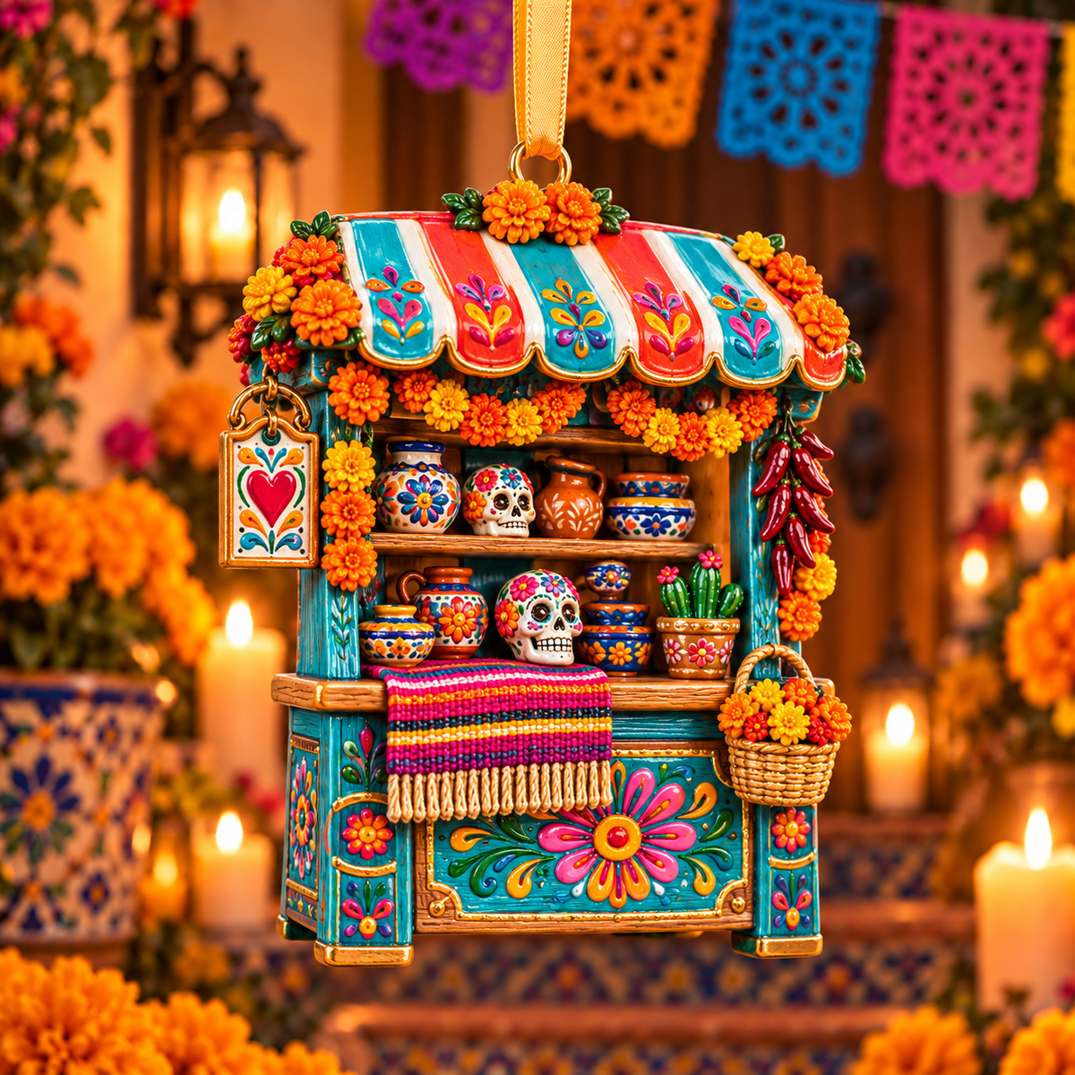 2026 Día de Muertos Village Ornaments – Miniature Market & Marigold Keepsake Collection