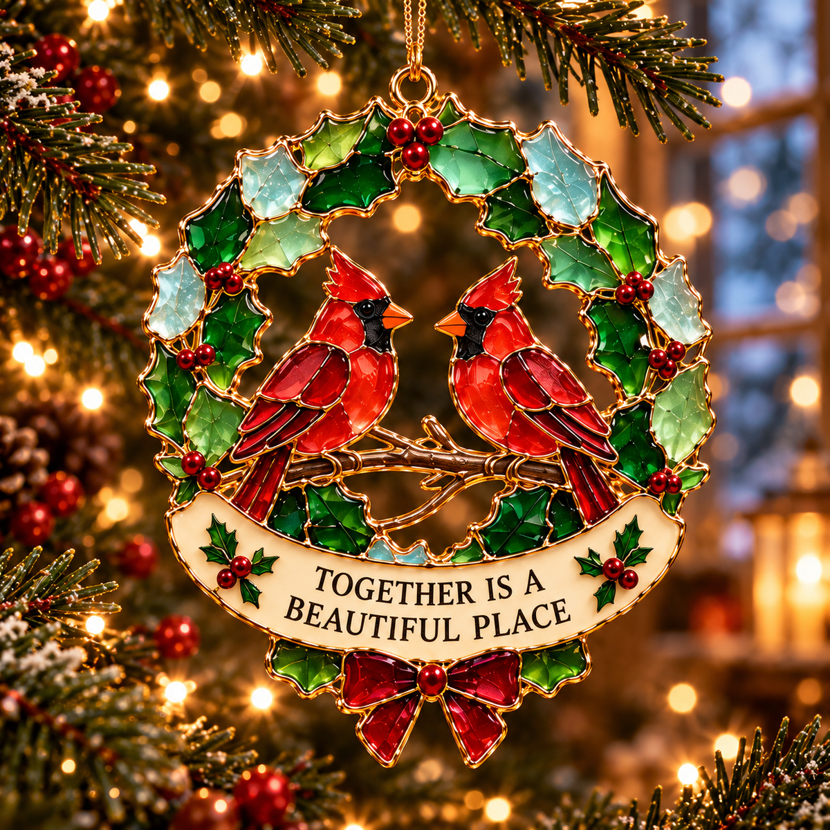 Christmas Wishes — 6-Piece Stained Glass–Style Ornament Set with Heartfelt Blessings