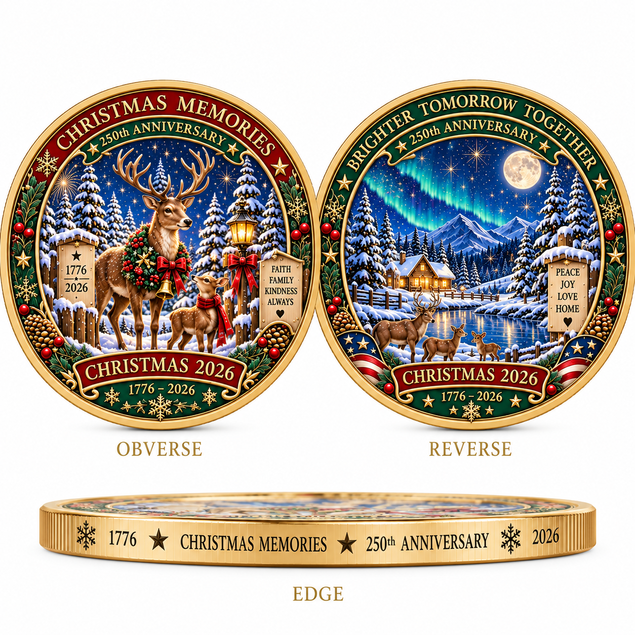 2026 "Christmas Memories" - 250th Anniversary Commemorative Coin, a double-sided holiday collectible.