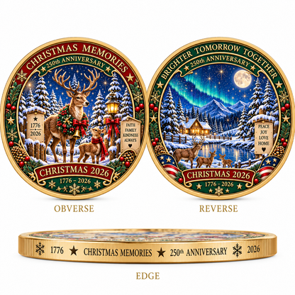 2026 "Christmas Memories" - 250th Anniversary Commemorative Coin, a double-sided holiday collectible.