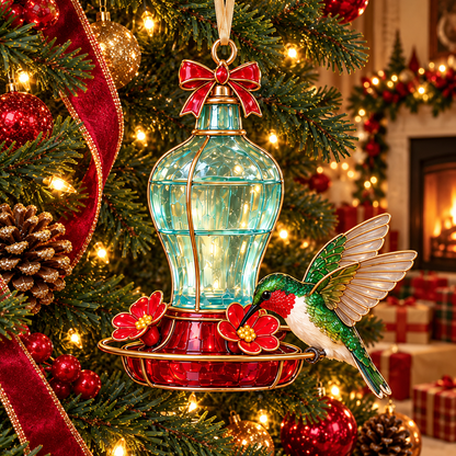 Vintage Bird Feeder Christmas Ornaments – 6-Piece Stained Glass-Style Backyard Birds Collection