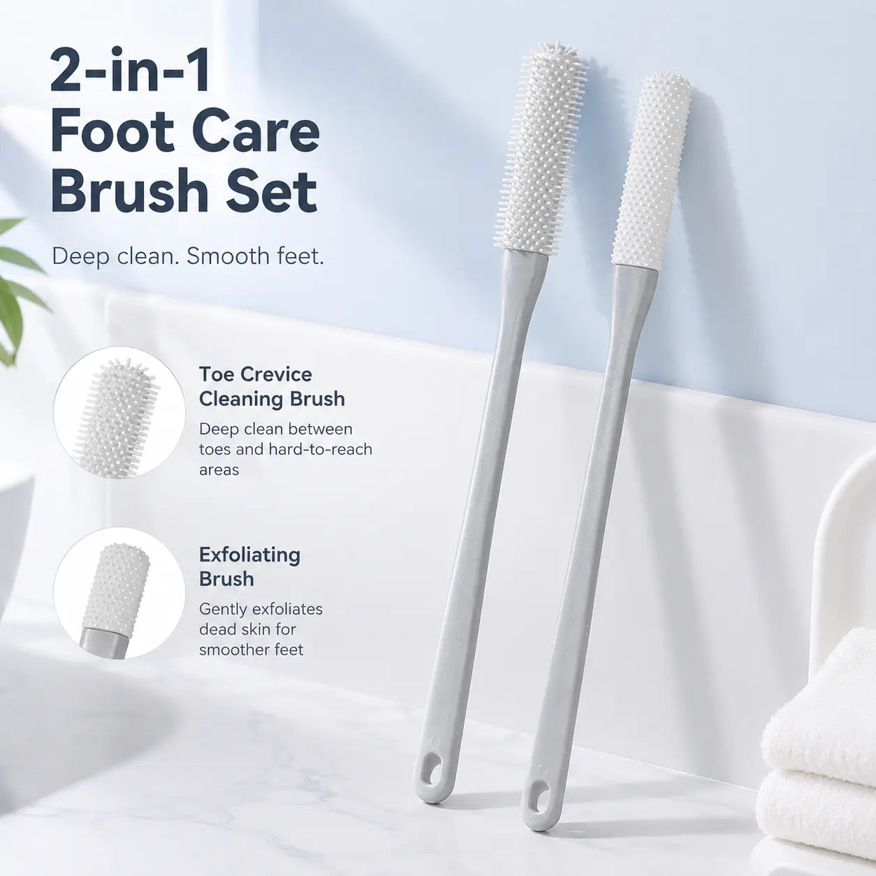 Long-Handle Silicone Soft Pedicure Tool, Shower Foot Cleaning Brush for Toe Gap Skin Cleansing🦶🚿 - image 2