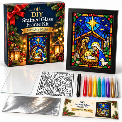 🎄Beginner-Friendly Christmas Stained Glass-Style Frame Kit | 8 Festive Designs with Pens, Foil & Frame ✨