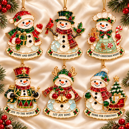 Christmas Snowman Ornament Collection – 6 Charming Stained Glass–Style Designs with Heartwarming Wishes