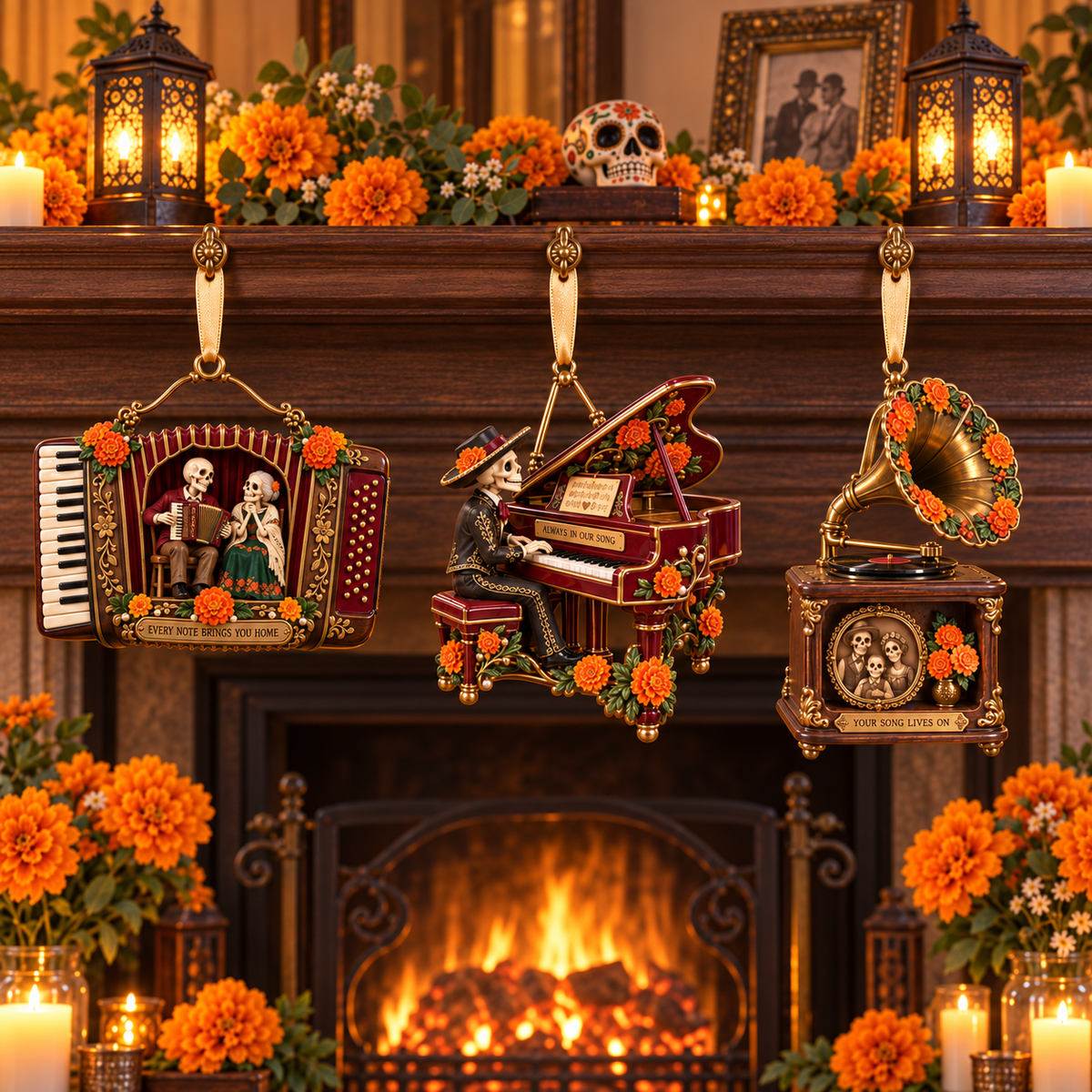 Día de Muertos Musical Ornaments –  Marigold & Melodies of Remembrance Keepsake Collection