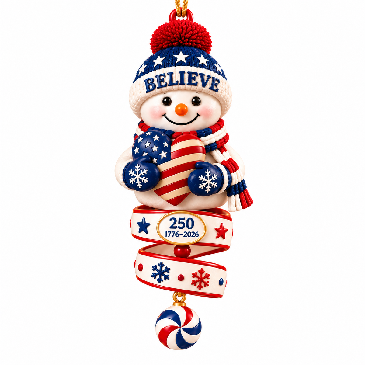2026 Patriotic Snowman Christmas Ornaments –  250th Anniversary Keepsake Collection, 1776–2026