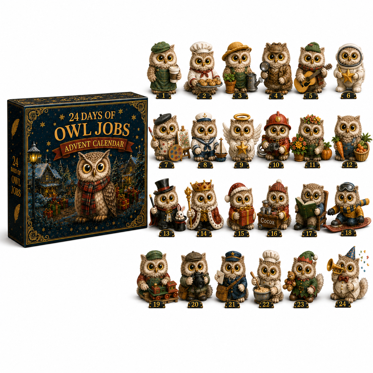 Owl Jobs Advent Calendar 2026 – 24 Days of Unique  Collectible Owl Miniatures, Christmas Countdown Gift for Owl Lovers & Bird Lovers