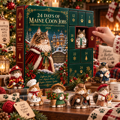 2026 Maine Coon Jobs 24-Day Christmas Countdown Calendar – 24 Unique Career Cat Miniatures, Festive Collector’s Gift for Maine Coon & Cat Lovers