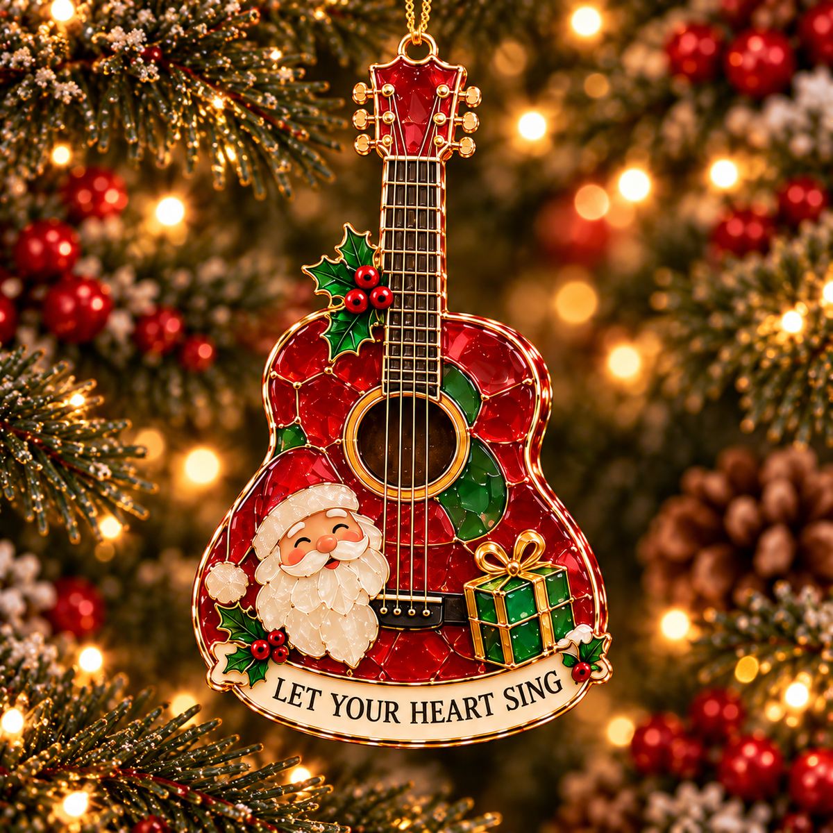 Christmas Melodies – 6-Piece Stained-Glass-Style Musical Instrument Ornament Set | A Christmas Gift for Music Lovers