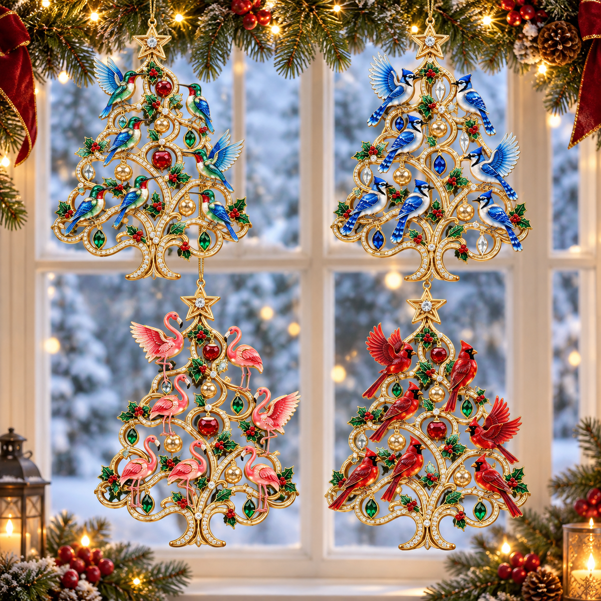 Jeweled Songbird Christmas Tree Ornament Collection – 4 Collectible Crystal-Style Designs