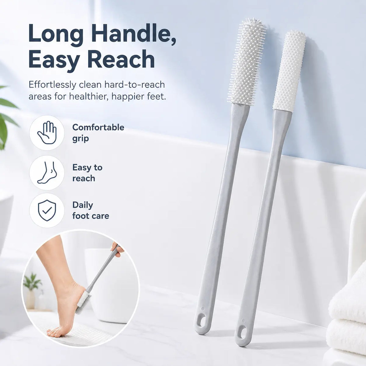 Long-Handle Silicone Soft Pedicure Tool, Shower Foot Cleaning Brush for Toe Gap Skin Cleansing🦶🚿 - image 1