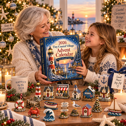 Tiny Coastal Village Advent Calendar 2026 – 24 Days of Seaside Surprises with 24 Unique Collectible Miniatures, Lighthouse & Harbor Christmas Gift for Coastal Lovers