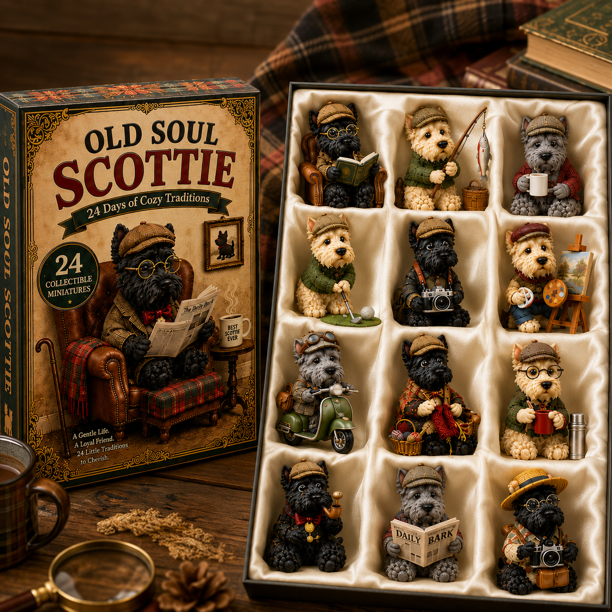 Old Soul Scottie 24-Day Advent Calendar – 24 Adorable Collectible Scottish Terrier Miniatures, Cozy Christmas Countdown Gift for Scottie Lovers & Dog Owners