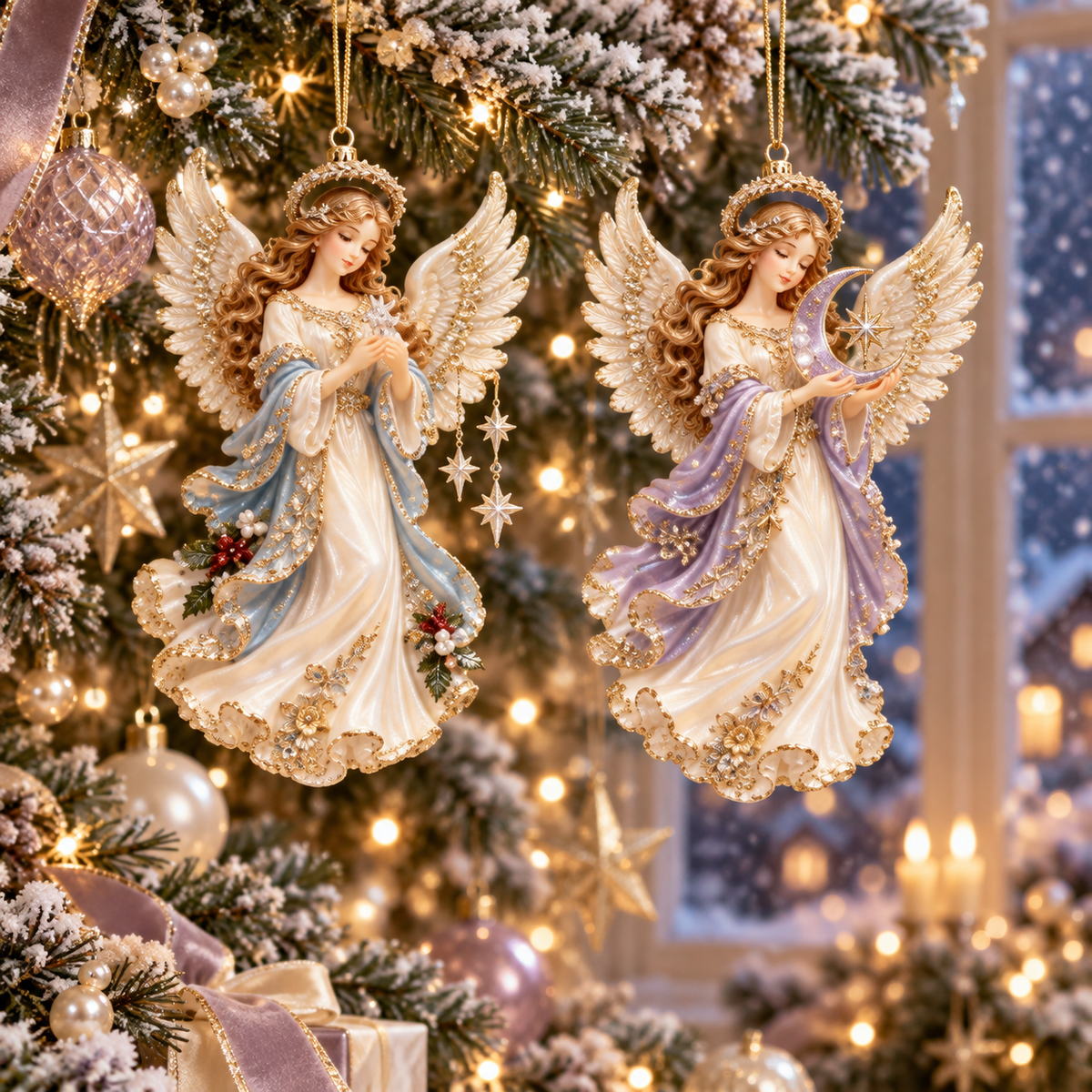 2026 Heavenly Angels Christmas Ornaments – 8 Elegant Designs with Golden Wings & Flowing Pastel Gowns