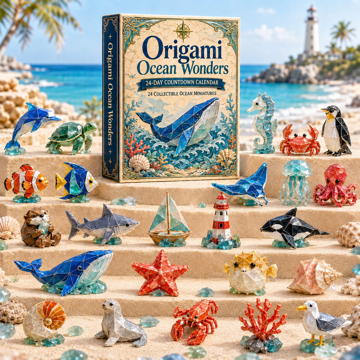 24-Day Origami Ocean Wonders Advent Calendar – 24 Collectible Ocean Figurines, A Magical Christmas Countdown Gift for Ocean Lovers
