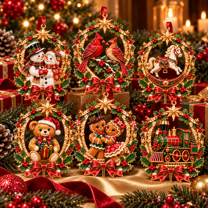 Vintage Christmas Storybook Wreath Ornaments – 6-Piece Festive Keepsake Collection | Christmas Tree Decorations & Heartwarming Holiday Gifts