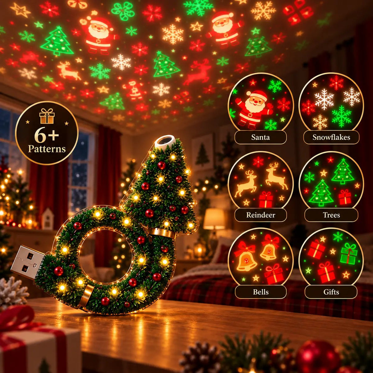 2026 New USB Plug-In Christmas Projector Night Light, 6+ Holiday Pattern Ceiling Lamp🎄 - image 3