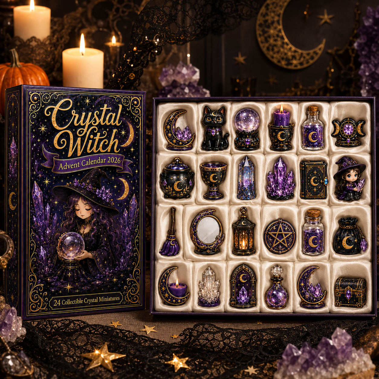 Crystal Witch Advent Calendar 2026 – 24 Days of Magical Crystal Miniatures, Mystical Witchy Collectibles & Enchanting Gifts for Fantasy Lovers, Acrylic Charms Blind Box