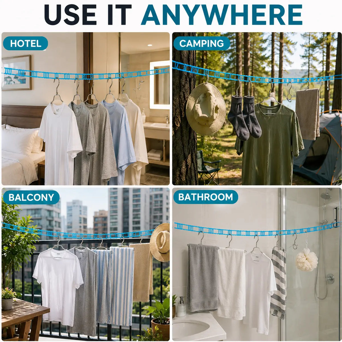3 Roll Portable Clothesline – 196.85 Inch Adjustable Laundry Line, Windproof & Non-Slip⛺ - image 7