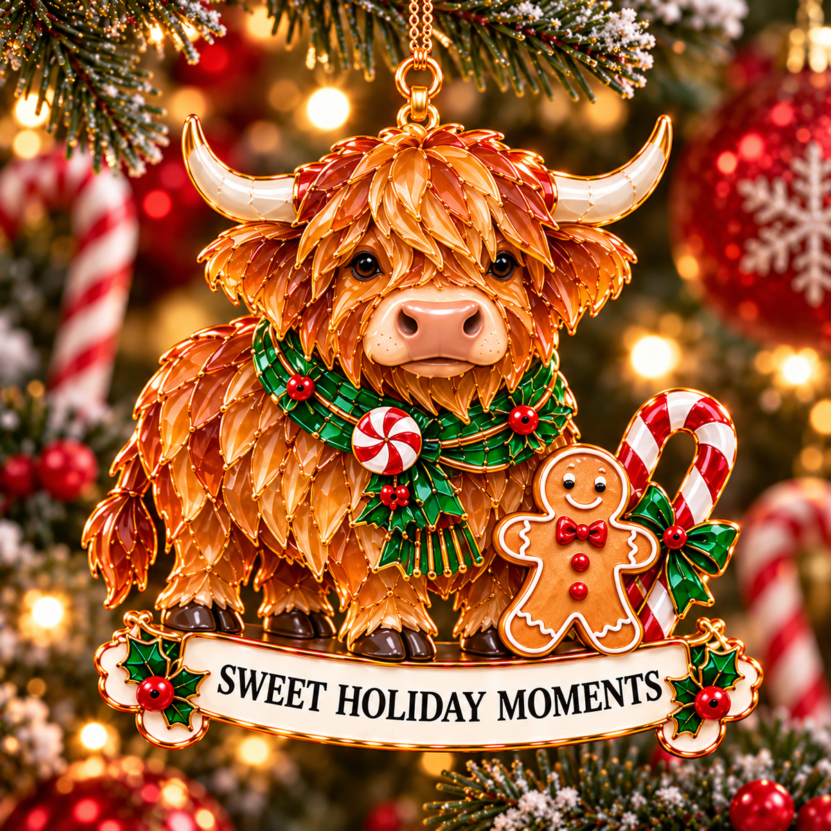 2026 Highland Cow Christmas Ornaments – 6 Festive Designs with Stained-Glass Charm & Heartwarming Wishes