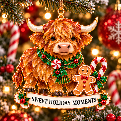 2026 Highland Cow Christmas Ornaments – 6 Festive Designs with Stained-Glass Charm & Heartwarming Wishes