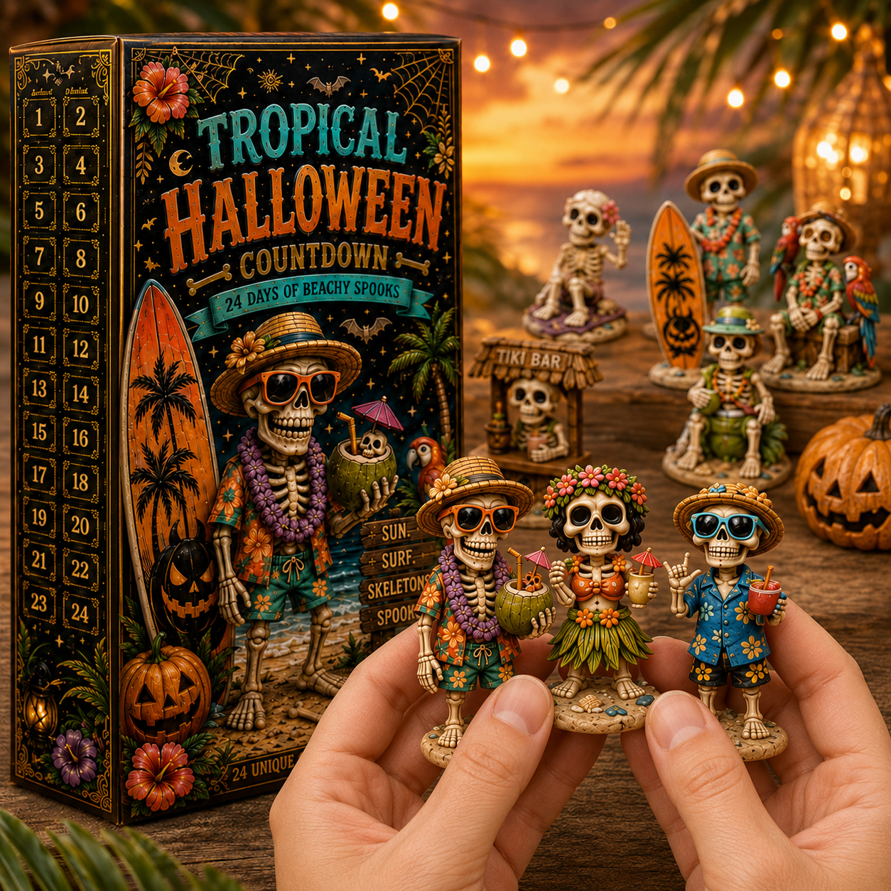 ✨24-Day Christmas Countdown Advent Calendar –Beach Vacation Skeleton Ornament
