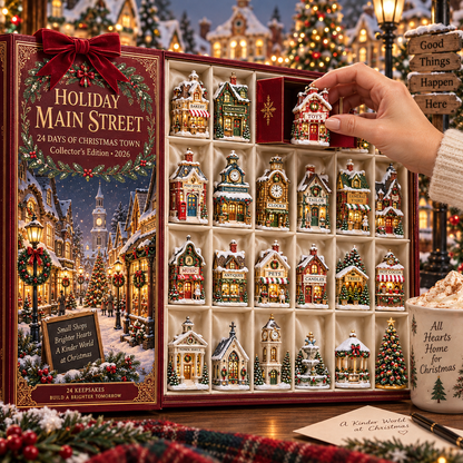 2026 Holiday Main Street 24-Day Christmas Countdown Calendar – 24 Unique Christmas Village Shop Miniatures, Charming Snowy Town Collector’s Gift