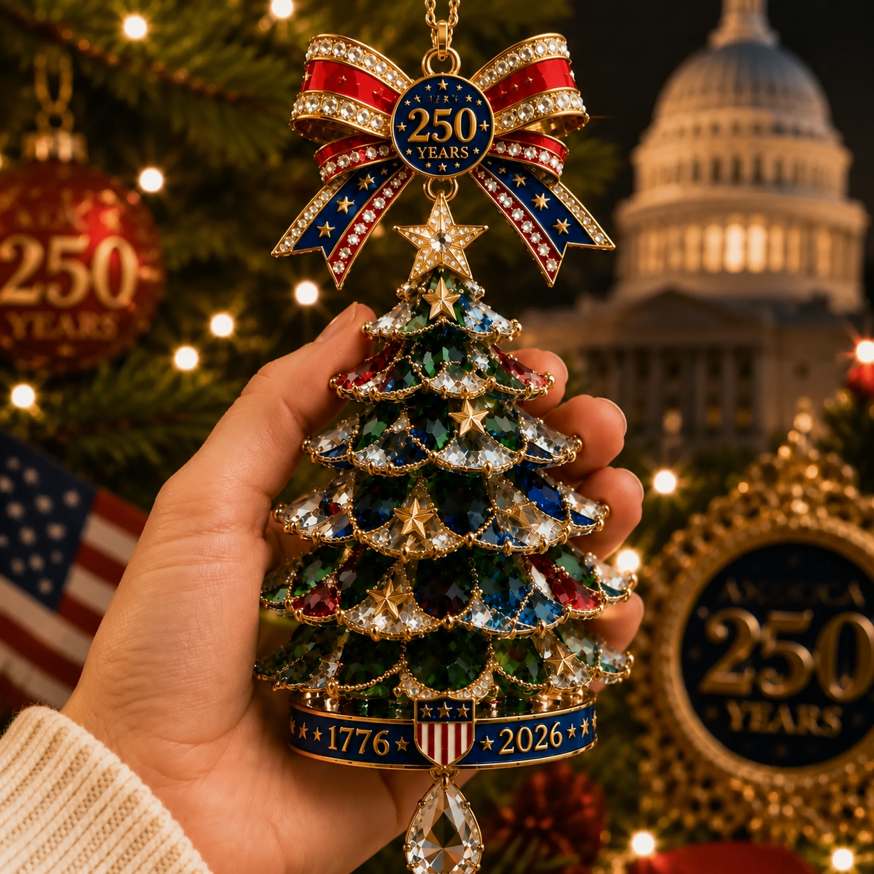✨America 250th Anniversary Crystal Christmas Tree Ornament