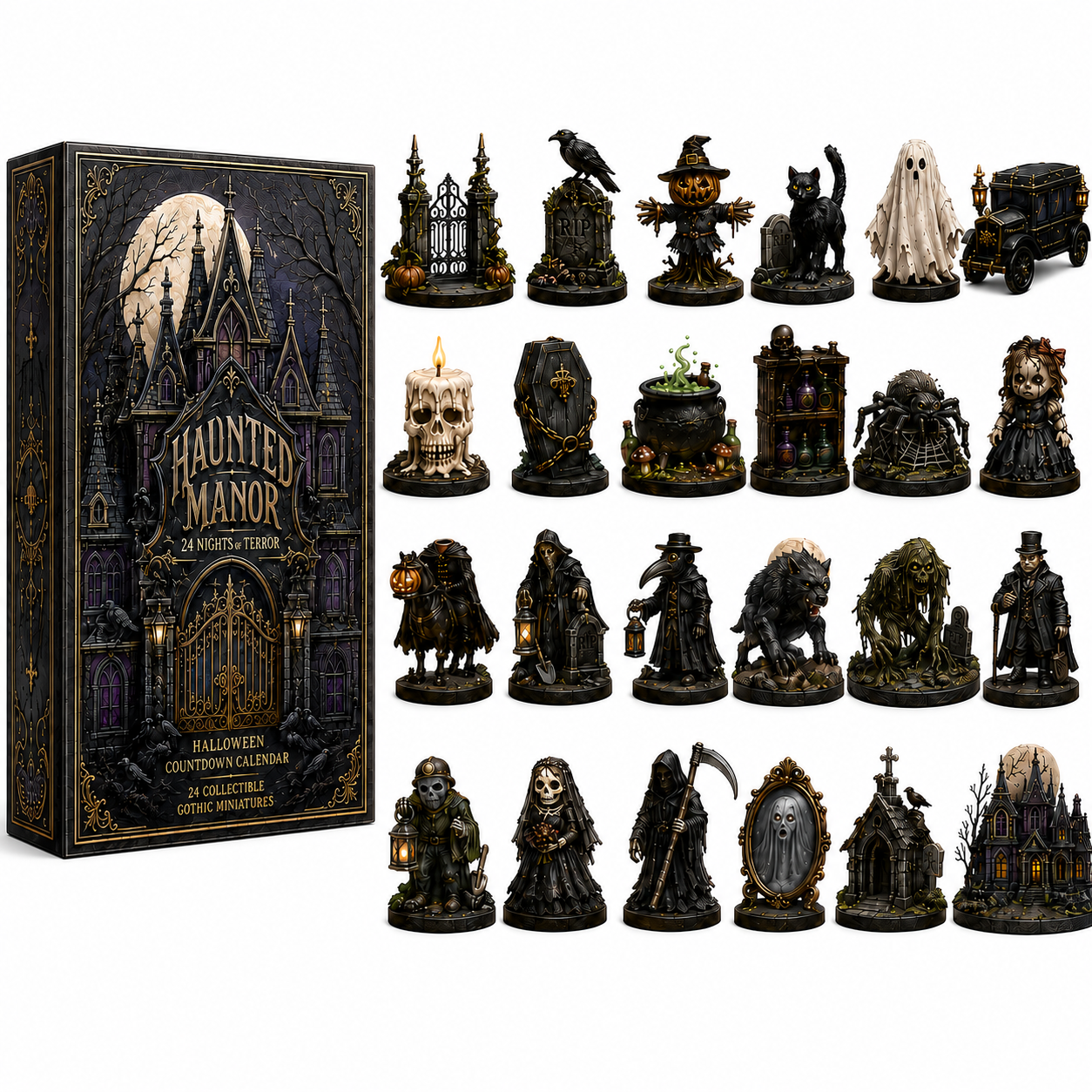 Haunted Manor Halloween Countdown Calendar 2026 – 24 Nights of Terror Gothic Miniature Collectibles