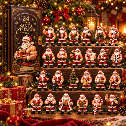 2026 Santa Strength 24-Day Countdown Calendar – 24 Unique Muscular Santa Miniatures, Funny Fitness Christmas Collectible Gift for Gym & Santa Lovers