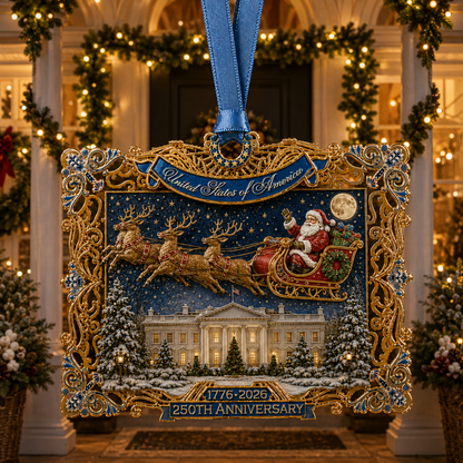 250th Anniversary Christmas Ornament 2026 – USA Heritage Santa Sleigh Collectible | Limited-Edition Patriotic Holiday Tree Decor