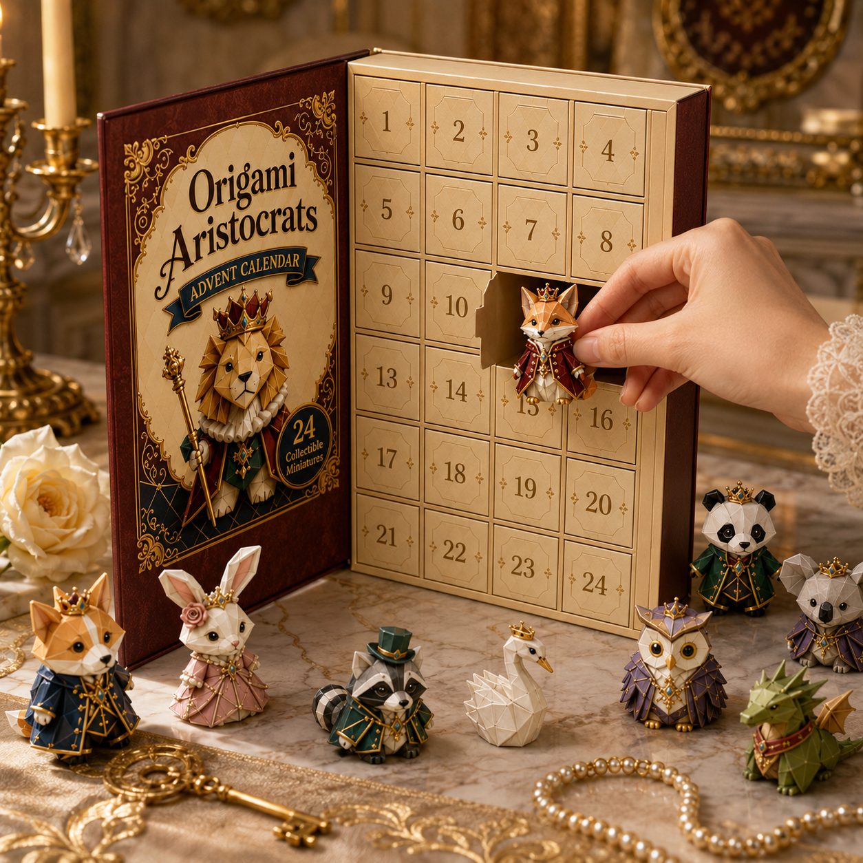 Origami Aristocrats 24-Day Advent Calendar – 24 Collectible  Royal Animal Figurines, Luxury Christmas Countdown Gift Set for Animal Lovers & Collectors