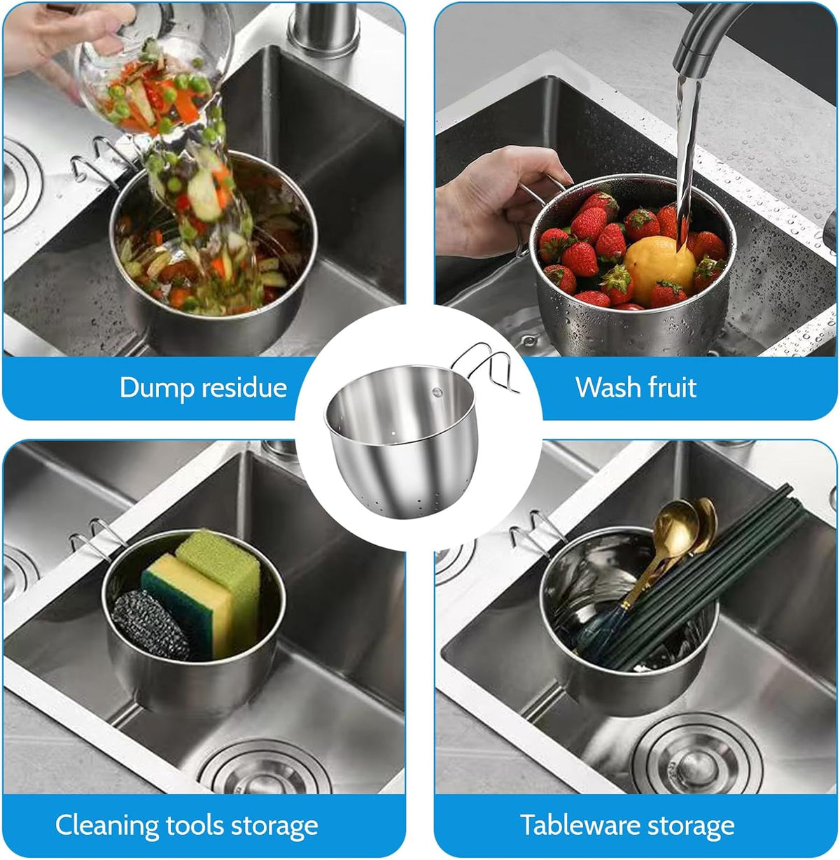 Stainless Steel Sink Hanging Drain Basket, with Handle Fast Draining 🚰