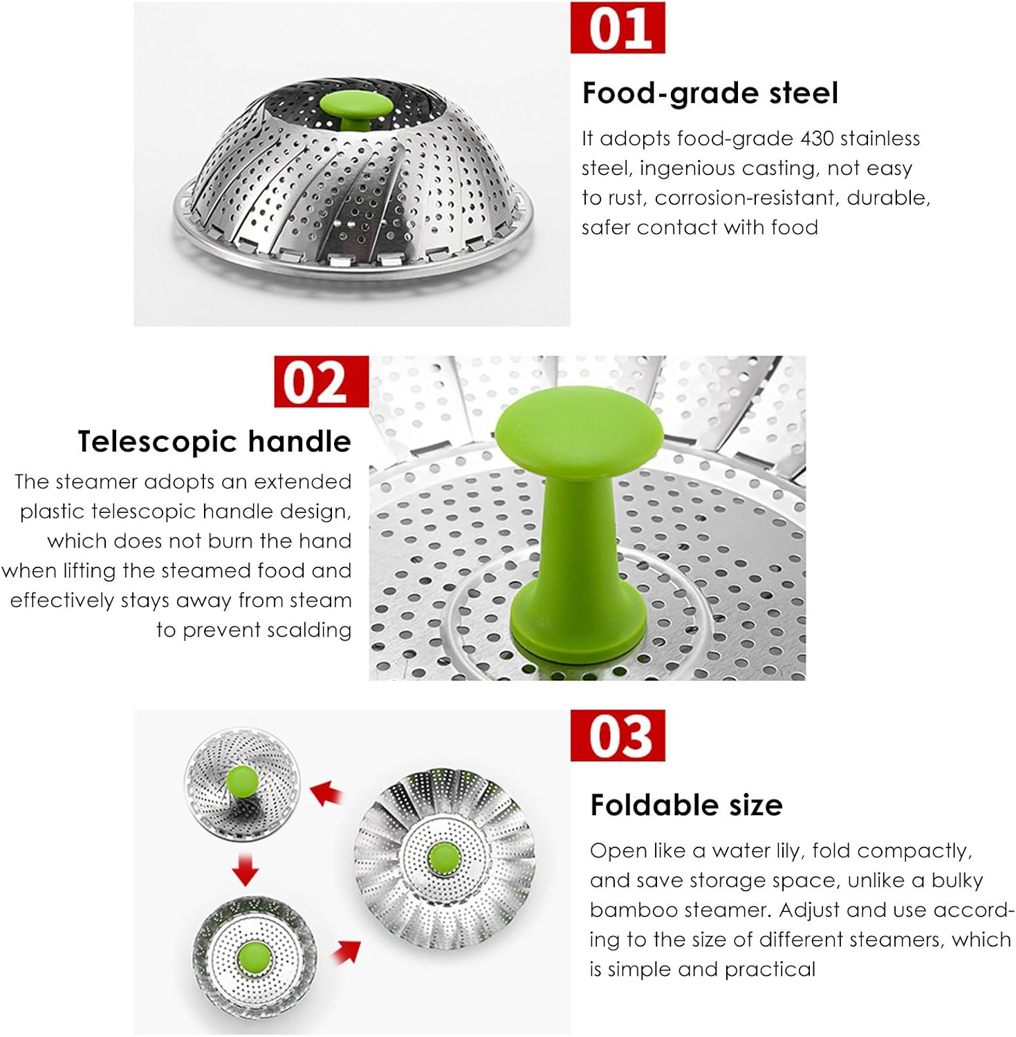 Vegetable Steamer Basket for Cooking Food, Stainless Steel Veggie Steam Basket for Pot 🥦 - image 5