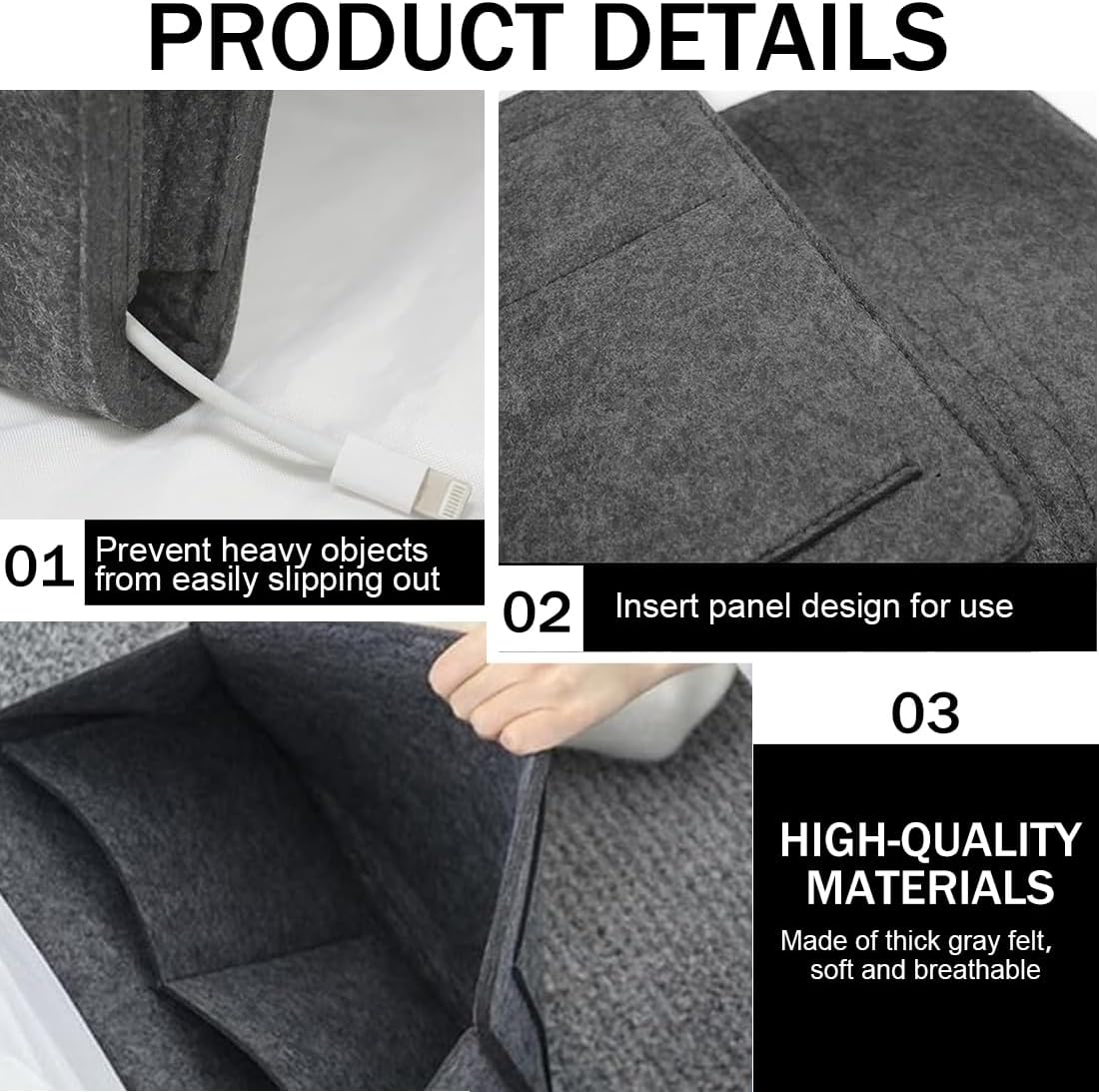 Bedside Caddy, 5 Pockets Felt Bedside Storage Organizer, Hanging Storage Organizer🛏️ - image 4
