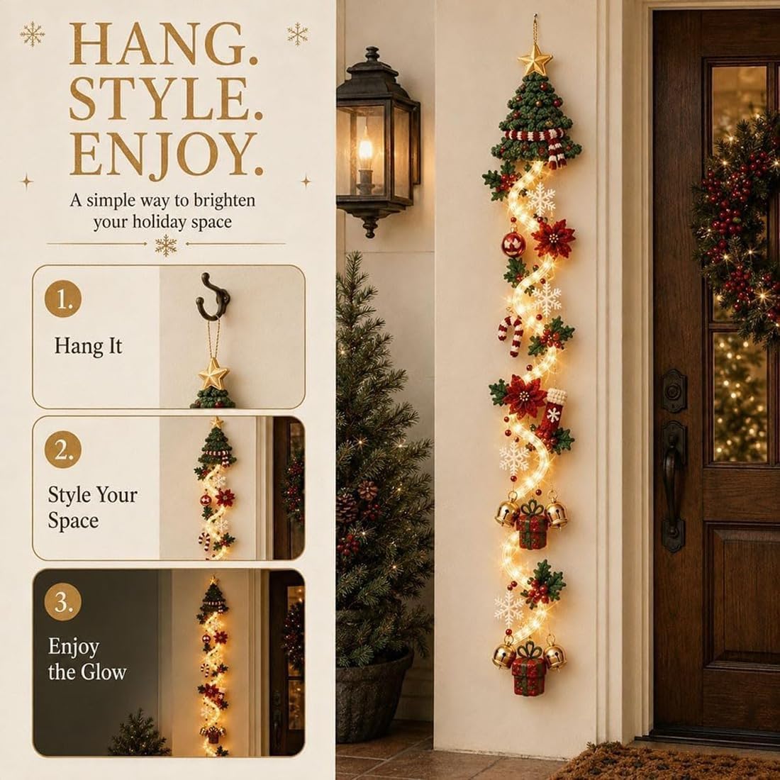 Glowing Christmas Door Hanger, Lighted Vertical Holiday Decor 🎄 - image 5