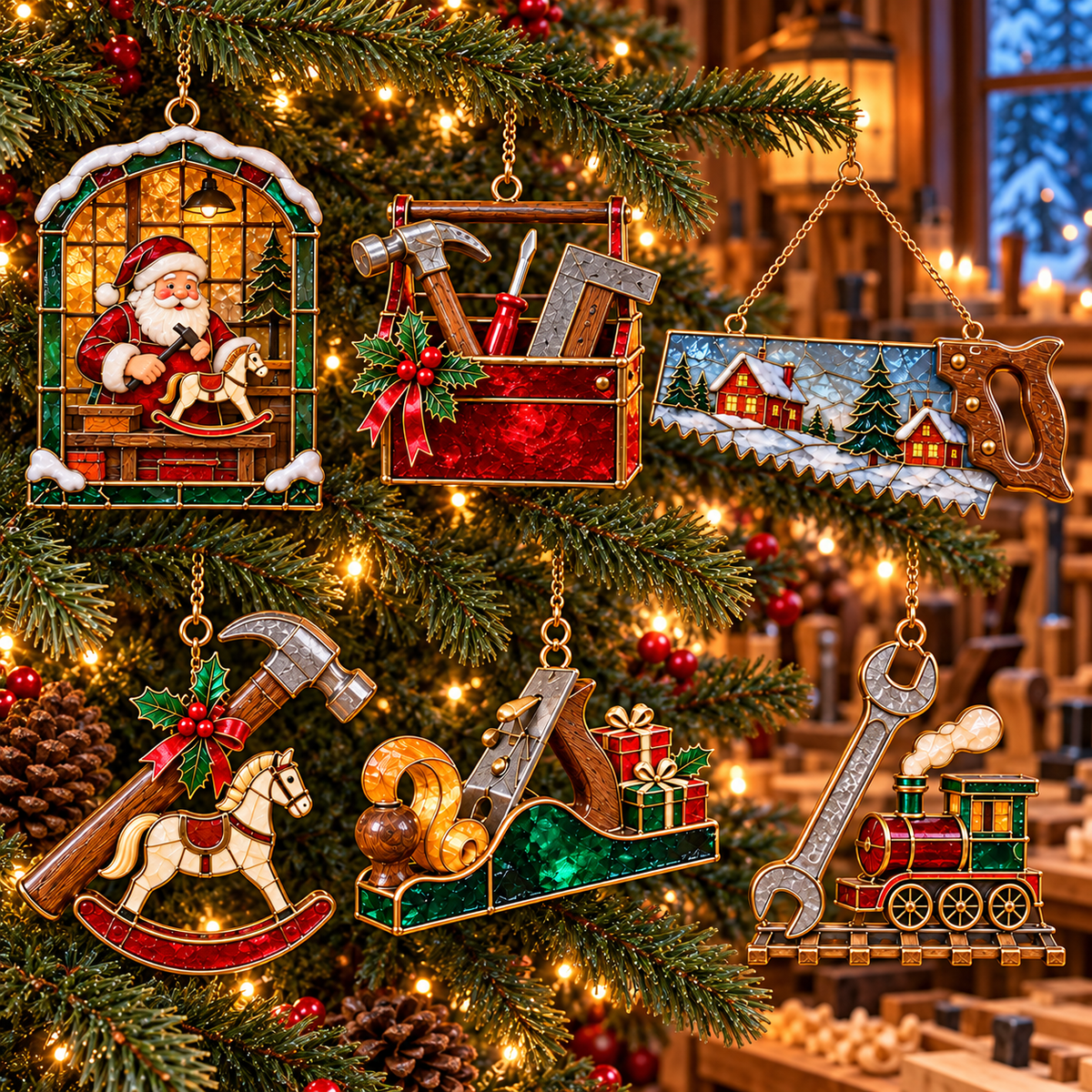 🪚 2026 Christmas Woodworking Ornaments – Set of 6 Festive Carpenter Holiday Keepsakes