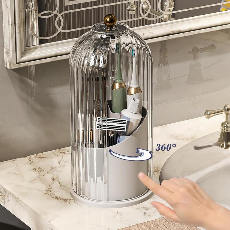 360° Rotating Toothbrush Holder with Cover - Clear Compact Vanity Organizer - image 4
