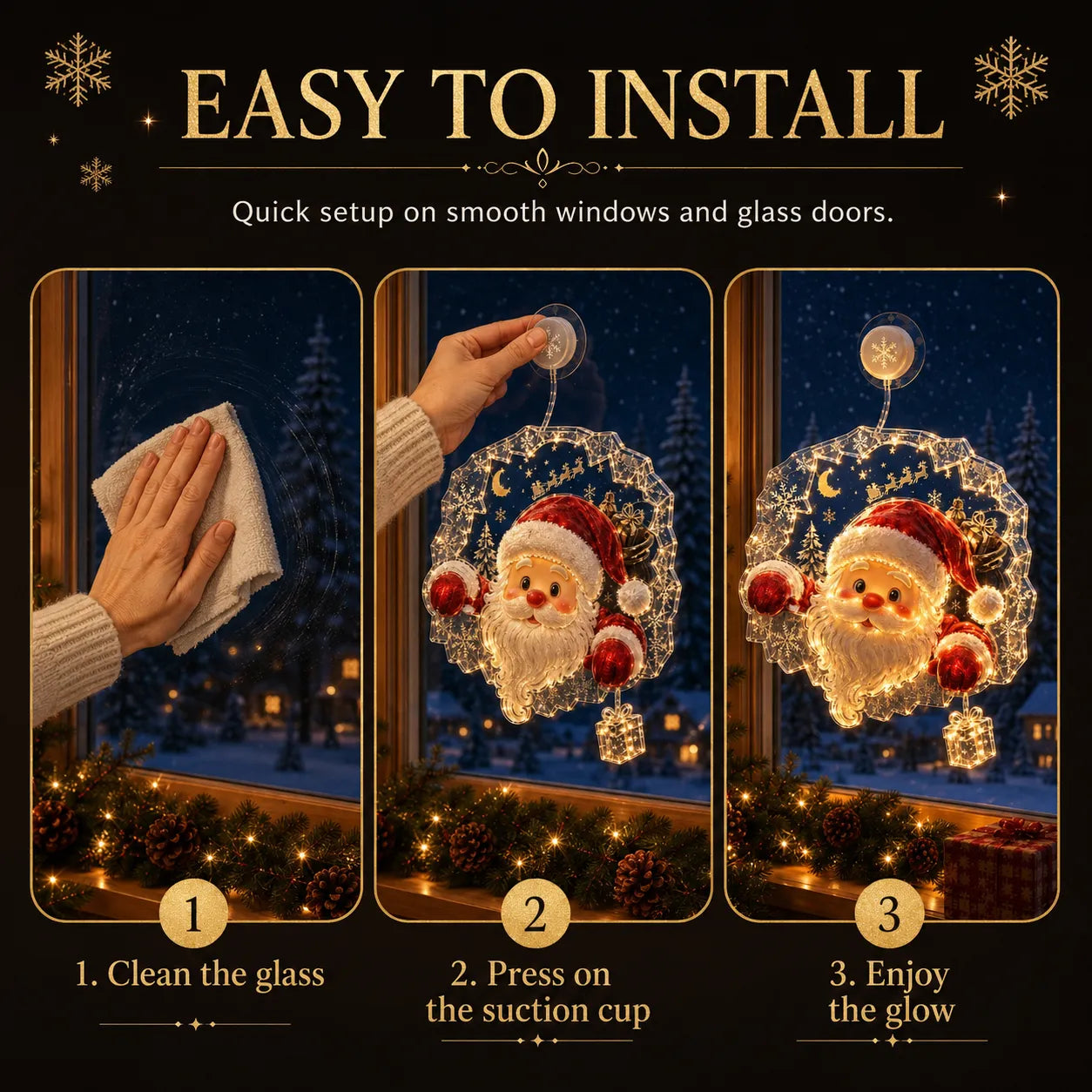 ✈️Last Day 50% OFF✨🎄Lighted Christmas Window Decoration with Suction Cup | Warm LED Window Light with Double-Layer Design & Multiple Festive Styles Flat Version✨ - image 4
