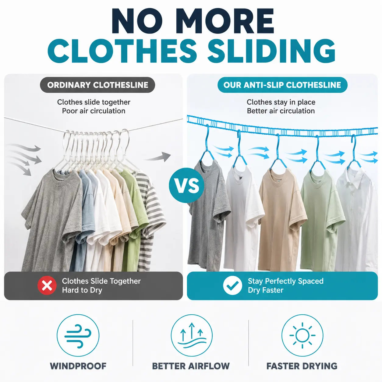 3 Roll Portable Clothesline – 196.85 Inch Adjustable Laundry Line, Windproof & Non-Slip⛺ - image 6
