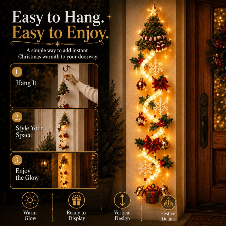 🎄MerryCascade Glowing Christmas Door Hanger | 6 Festive Lighted Designs with Warm Glow, Dimensional Details & Space-Saving Vertical Décor ✨ - image 1