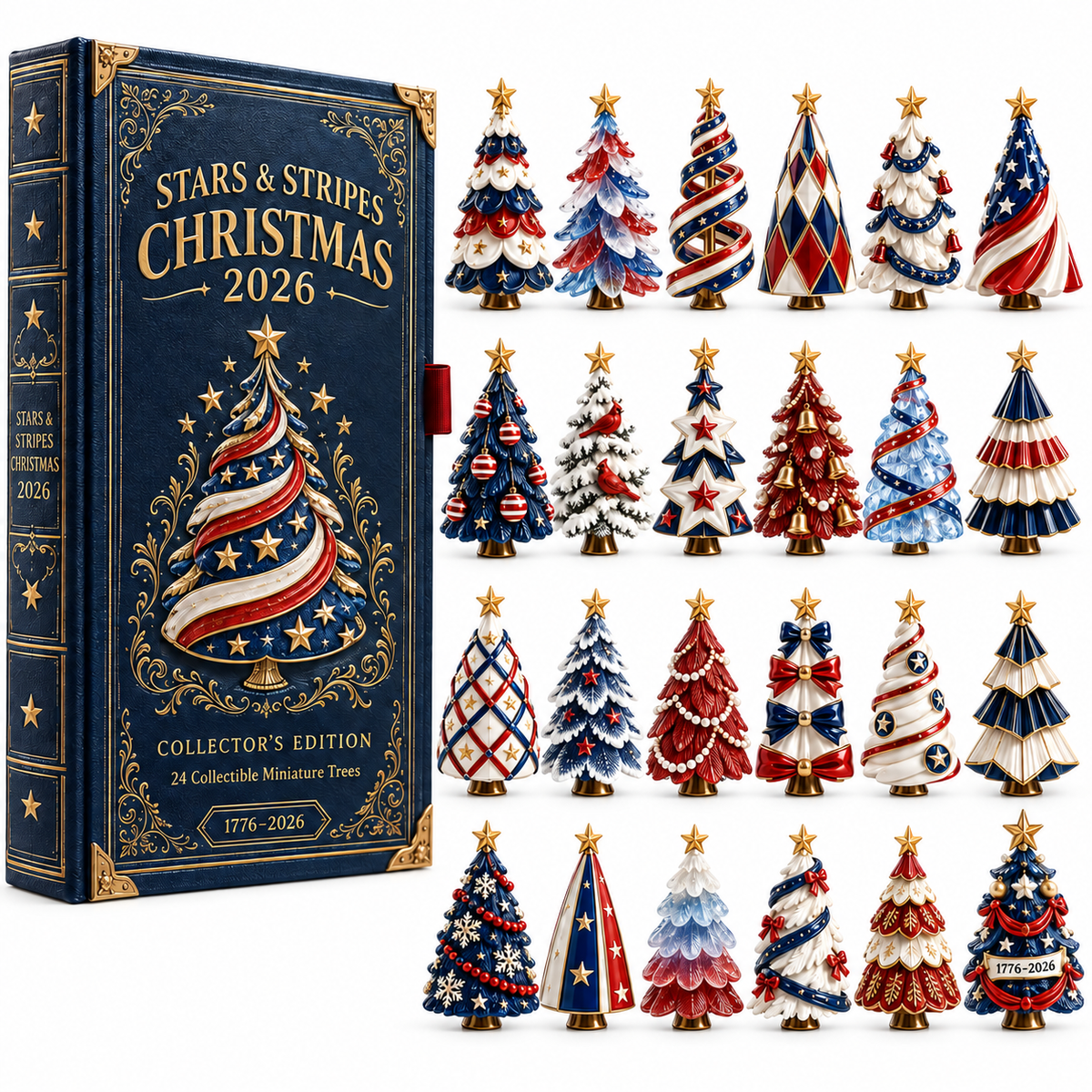 2026 Stars & Stripes Christmas Collection – 24 Unique Miniature Trees Celebrating 250 Years of Independence