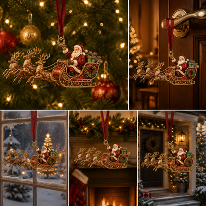 Christmas Santa & Reindeer Sleigh Ornament
