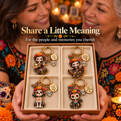 2026 Día de Muertos Keepsake Keychains – 4 Colorful Designs with Remembrance Cards