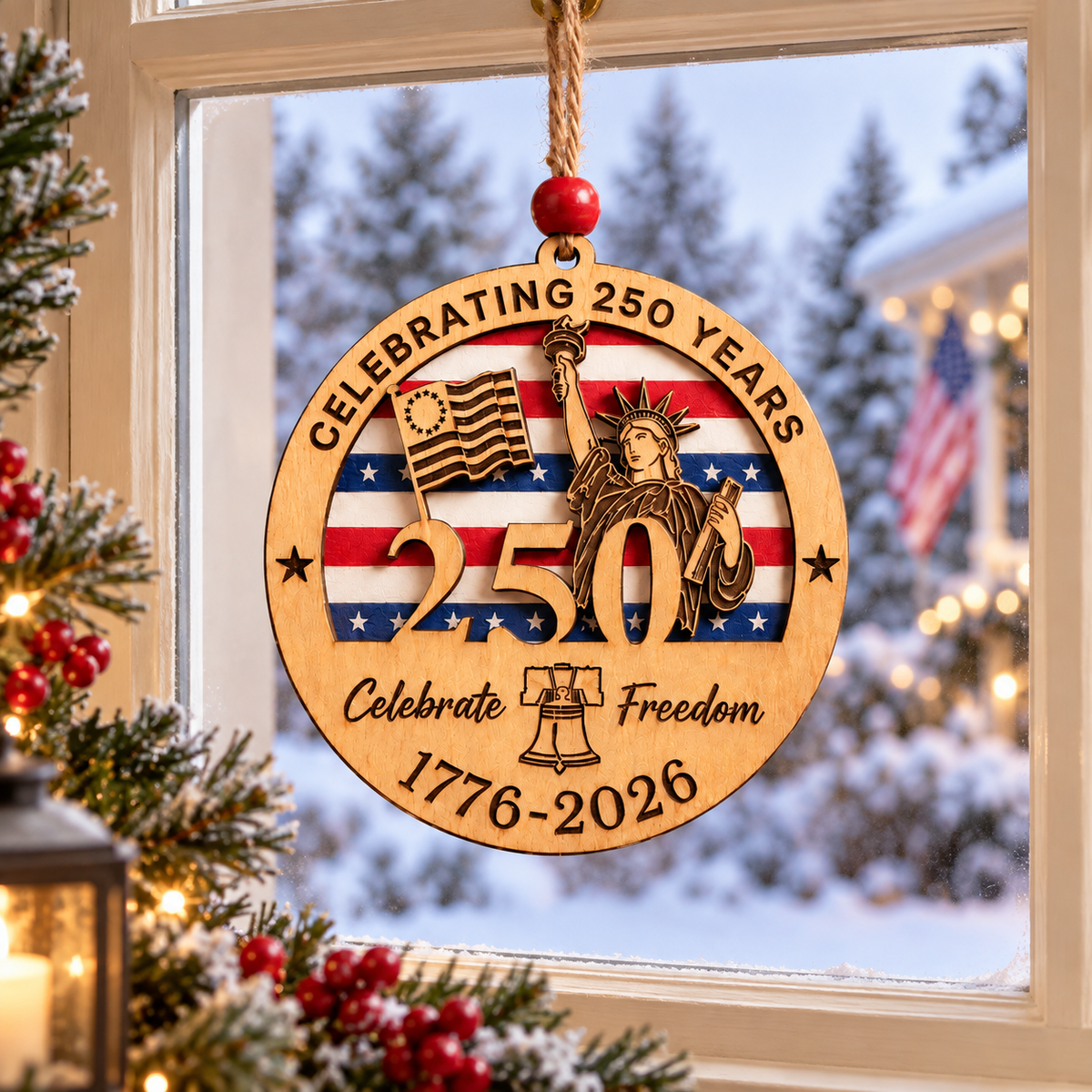 Celebrate Freedom 250th Anniversary Christmas Ornament –  Layered Wooden Patriotic Keepsake, 1776–2026