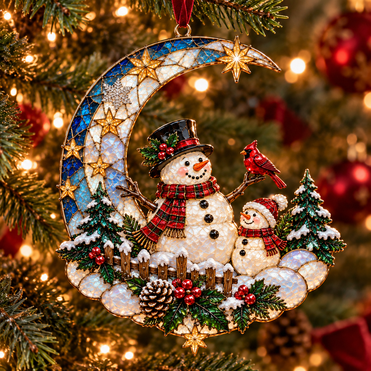 🌙 Moonlit Christmas – 6-Piece Storybook Crescent Moon Ornament Set