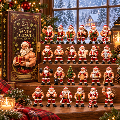 2026 Santa Strength 24-Day Countdown Calendar – 24 Unique Muscular Santa Miniatures, Funny Fitness Christmas Collectible Gift for Gym & Santa Lovers