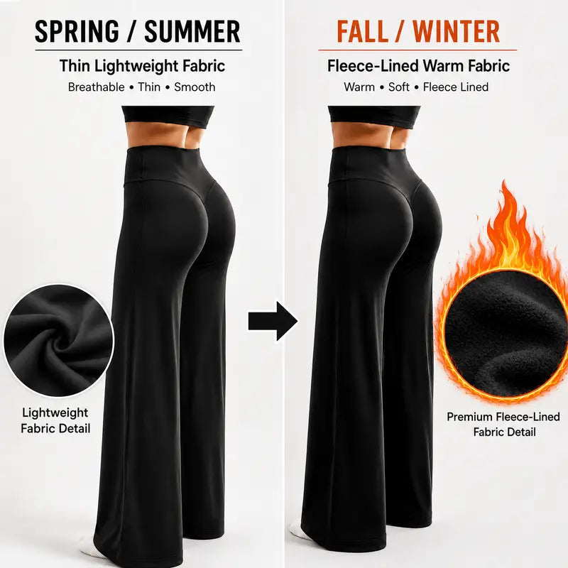 Women's Fleece Lined Wide Leg Pants, High Waisted Soft Thermal Straight Leg Lounge Pants 🧶