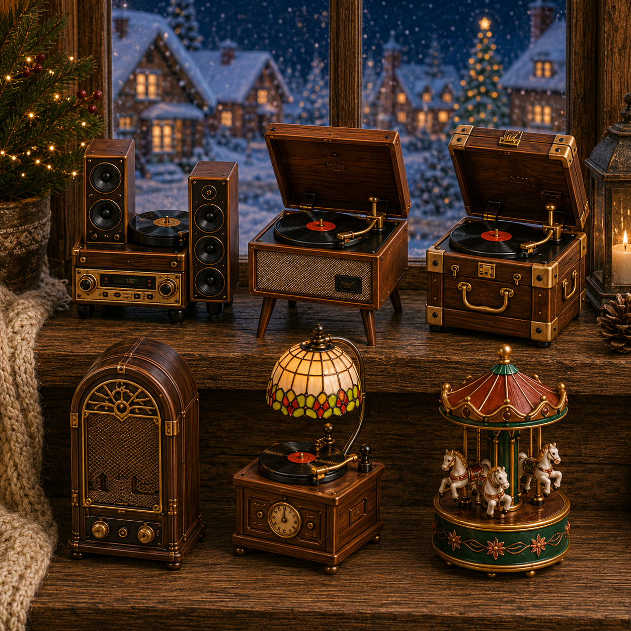Vintage Phonograph Christmas Advent Calendar 2026 – 24 Days of Timeless Music Collectible Miniatures, Retro Record Player Countdown Gift for Music Lovers