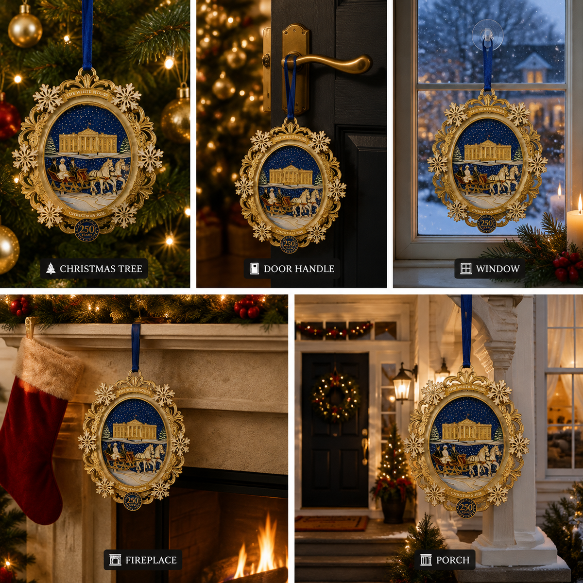 White House Snowy Christmas Night Ornament – USA 250th Anniversary Commemorative Keepsake